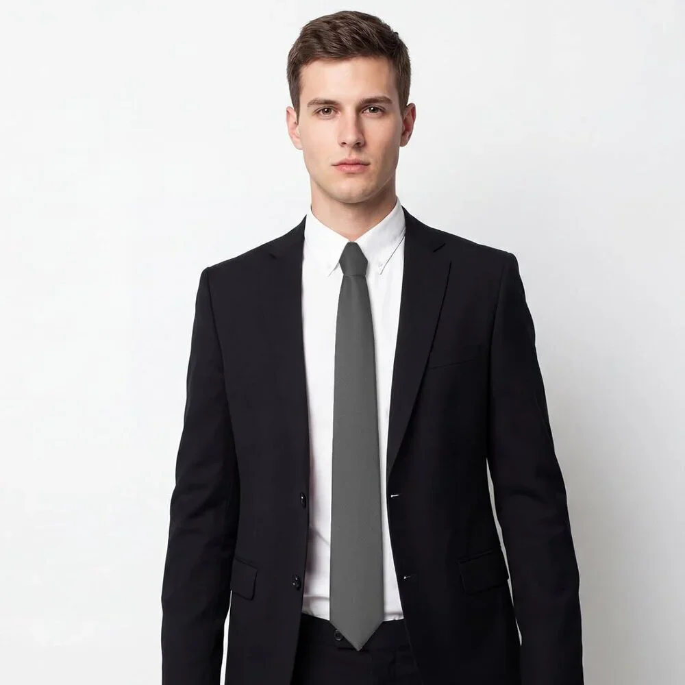 Men's Charcoal Gray Solid Pure Color Formal 3.15